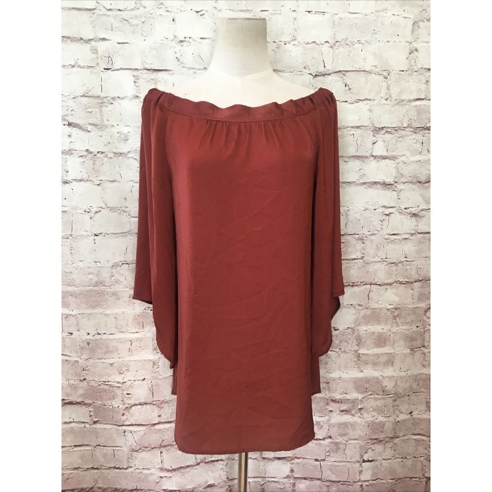 Tru Blu Planet Blue Womens Cinnamon Brown Tunic Blouse Top Tie Back - Size XS